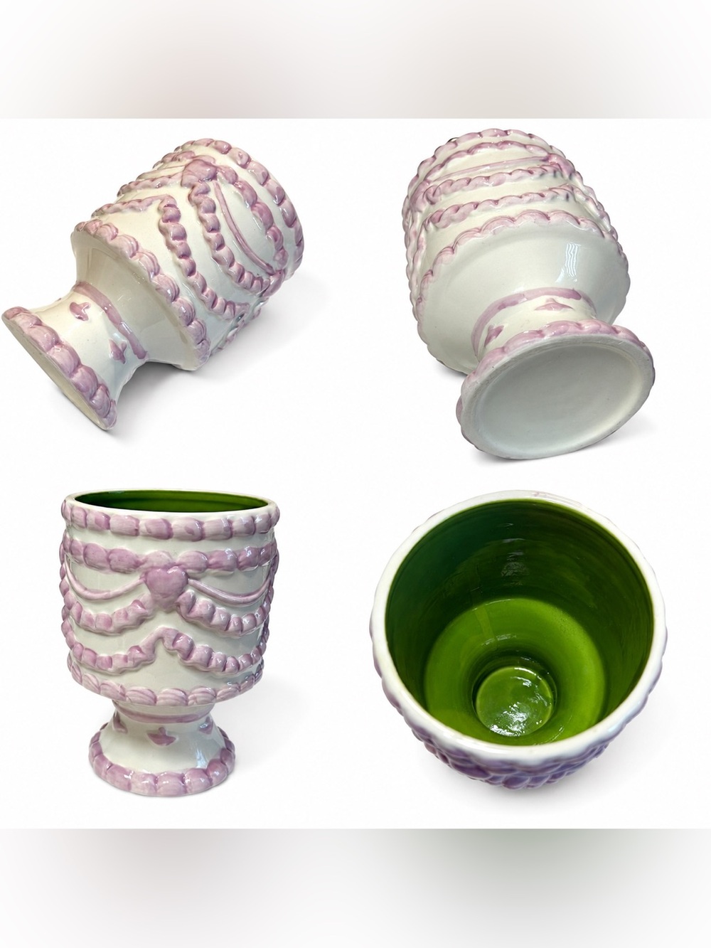 White Ceramic Decorative Vase with Pale Pink Rope Trim